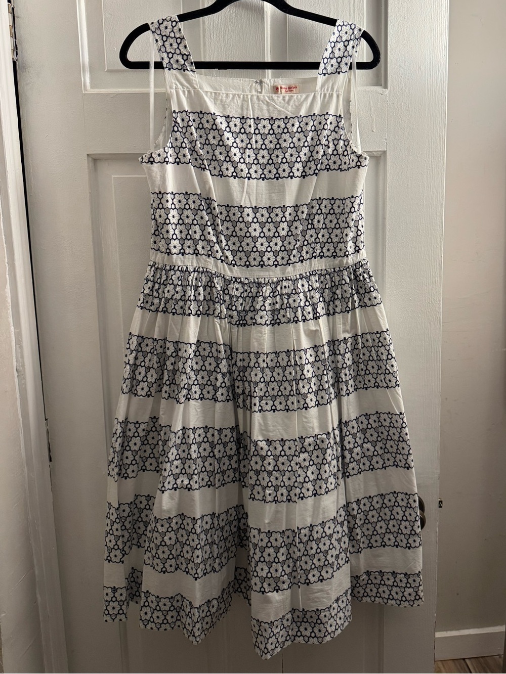 Brooks Brothers White and Navy Striped Floral Midi Dress